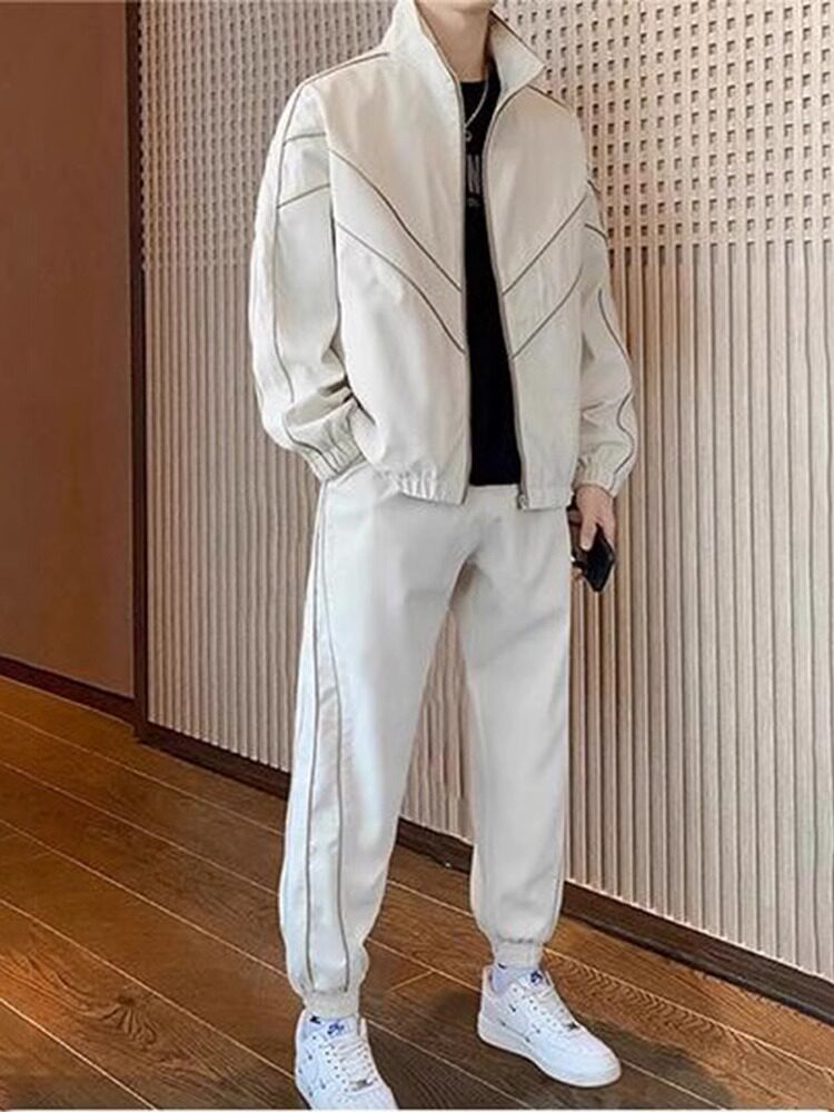 轻奢休闲运动套装男2025秋季新款夹克外套束脚搭配一套帅气九分裤