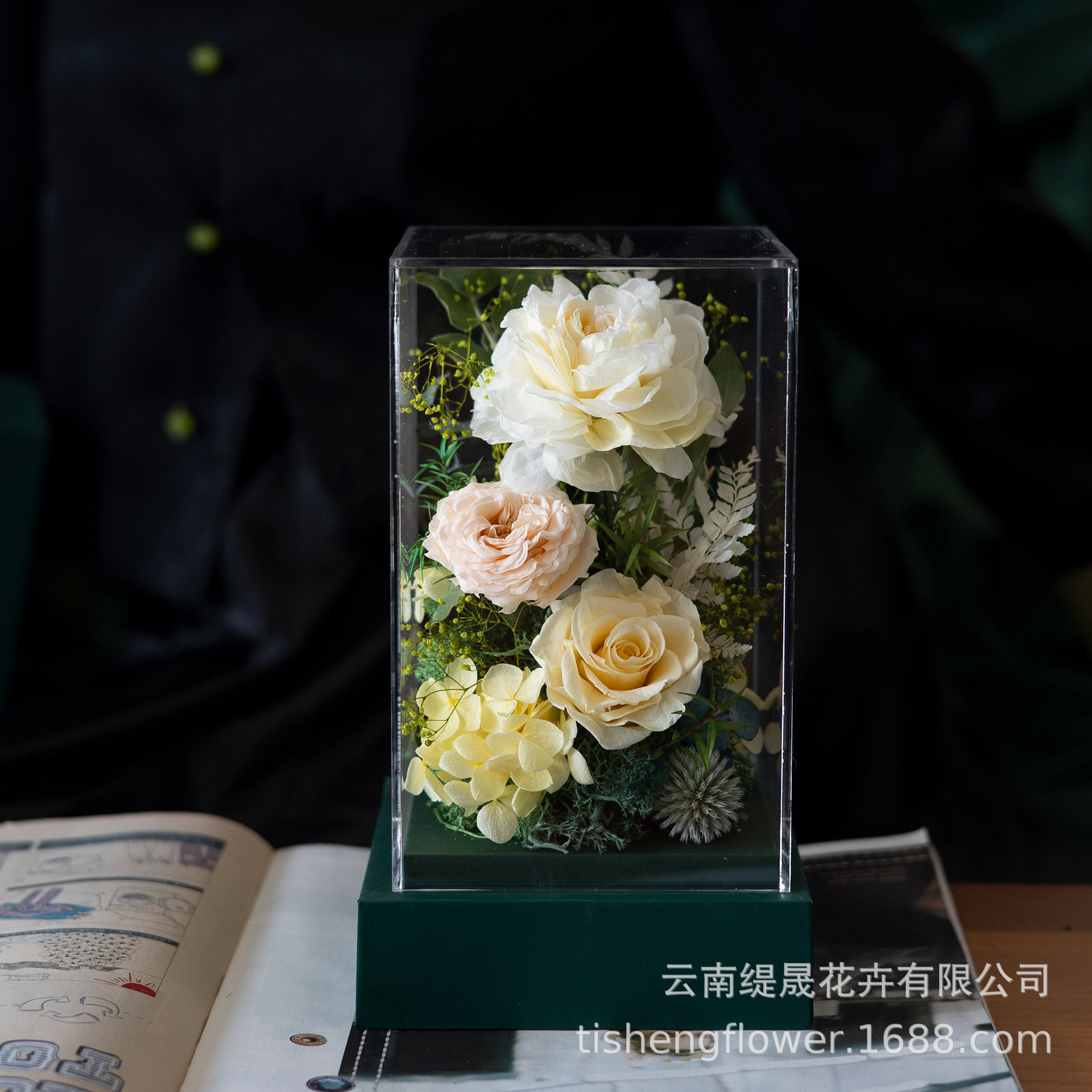 永生花成品亚克力花盒玫瑰花礼盒情人节礼物真花摆件母亲节礼物