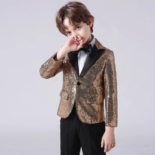 男童主持人礼服儿童西装套装春舞台闪亮演出服小男孩外套亮片西服