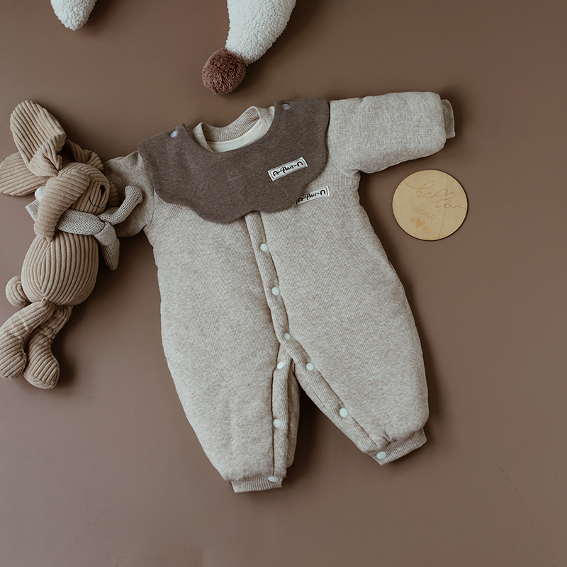 婴儿夹棉加厚保暖连体衣秋冬装