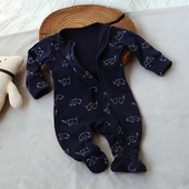 婴姿新生婴儿外出爬服春秋款 纯棉拉链连体衣长袖 宝宝衣服包手包脚