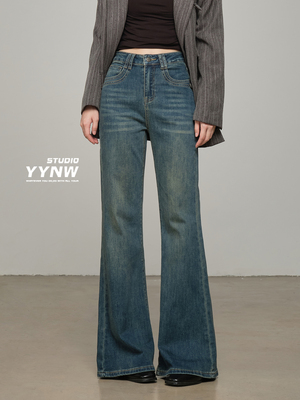 加绒加厚美式覆古高腰微喇叭牛仔裤女秋季2025新款宽松显瘦拖地裤