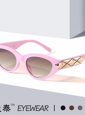 欧美复古猫眼墨镜女潮街拍防紫外线箭头金属镜腿太阳镜女跨境