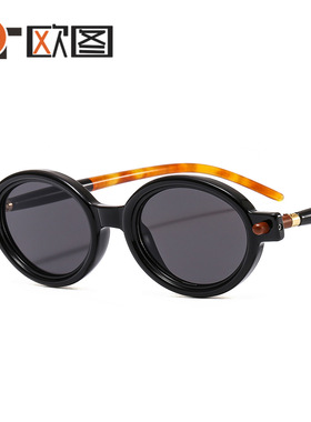 欧美朋克新款椭圆框太阳镜时尚复古个性平光镜跨境insPC眼镜