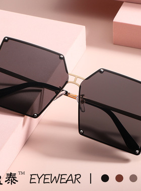 时尚无框潮流网红太阳镜女铆钉大框个性镂空墨镜ins方形太阳眼镜