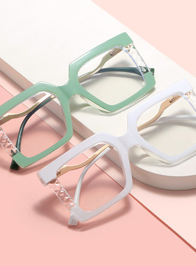 跨境新款女士防蓝光平光镜女时尚方框眼镜框个性拼色眼镜架 68084