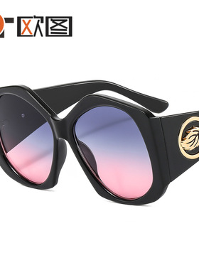 M385大框多边形欧美树叶装饰拼色时尚个性太阳镜ins网红前卫墨镜