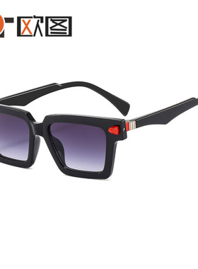 方型红色米钉太阳镜男女士百搭凹造型欧美跨境墨镜3955