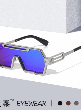 新款赛博朋克方框连体片太阳镜欧美运动户外Y2K潮流未来时尚墨镜