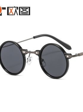 新款欧美复古蒸汽朋克小框圆形个性嘻哈太阳镜 跨境网红同款墨镜