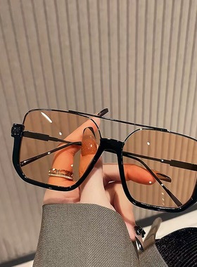素颜双梁大框防蓝光复古眼镜ins下半框方形太阳镜女网红街拍墨镜