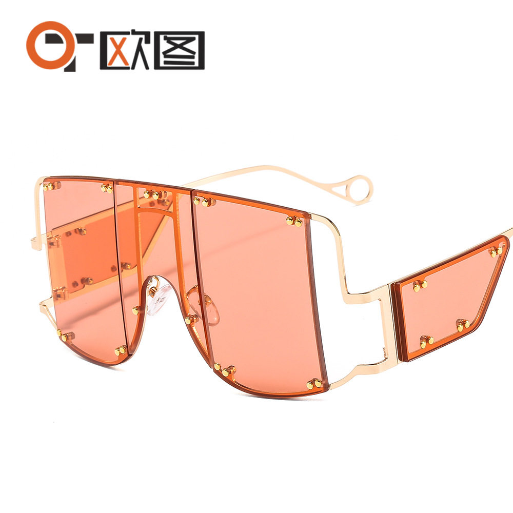 跨境网红大框金属太阳镜t800 朋克个性isn连体分割面罩蕾哈娜墨镜