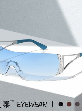 新款无框点钻连体时尚潮流运动眼镜未来风千禧年亚马逊爆款太阳镜