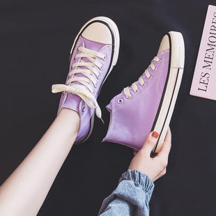 女学生韩版 高帮帆布鞋 2021春夏新款 香芋紫色复古舒适1970s板鞋 潮
