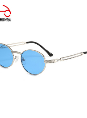 两个圈 欧美个性墨镜女圆框女太阳镜男士外贸蒸汽朋克眼镜男