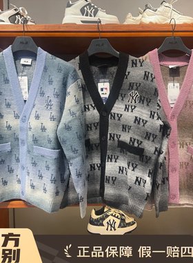 MLB专柜正品25秋新款男女字母印花V领针织开衫外套3AKCM0354