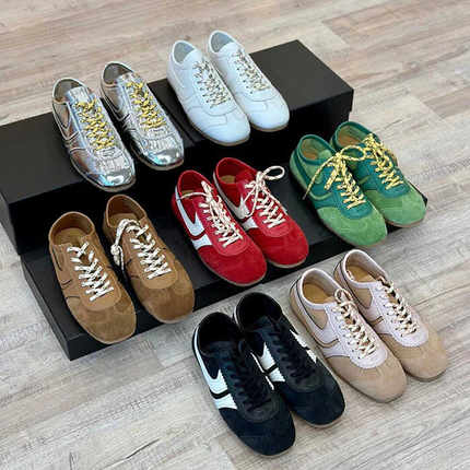 2024新款复古dvn德训鞋男女savi同款拼色圆头板鞋反绒皮休闲鞋