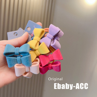 女童扎头发橡皮筋弹力女孩不伤发蝴蝶结头绳植绒领结公主发圈韩