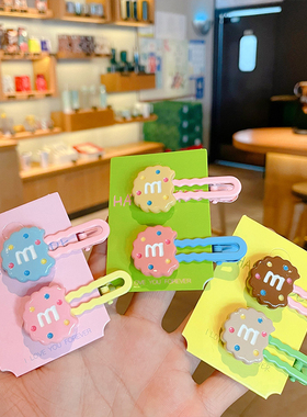 新款可爱糖果色M饼干发夹ins少女碎发刘海夹女前额卡通侧边夹发饰