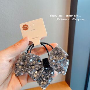 儿童亮片波点蝴蝶结发圈女孩洋气刘海对夹绑头发马尾皮筋头饰发卡