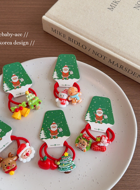 儿童圣诞发圈头绳发饰女童红色皮筋圣诞节头饰圣诞树老人马尾发绳