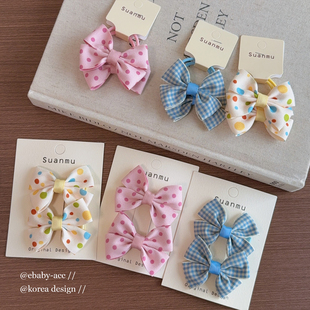 彩色波点可爱蝴蝶结发夹对夹发圈儿童双马尾发卡丸子头公主头绳