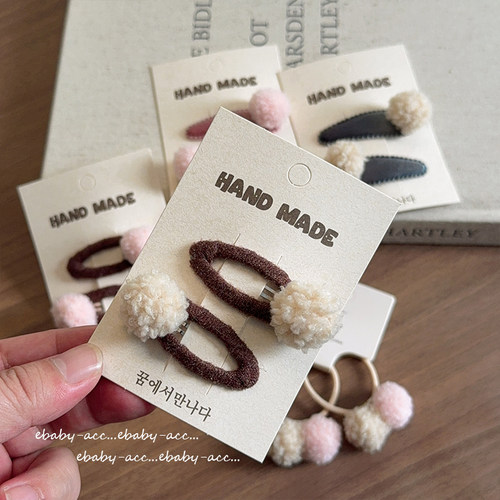 新款儿童羊羔毛发夹侧边碎发BB夹刘海前额发卡毛绒奶咖森系发饰