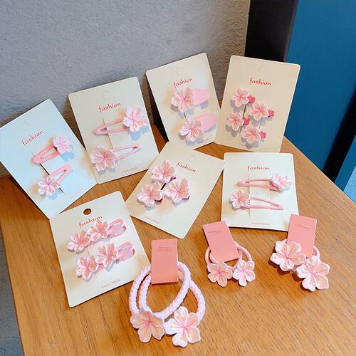 儿童新款桃花头绳发夹碎发BB夹女孩不伤发发饰扎头发橡皮筋发绳