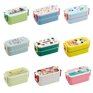 日本制skater 双层600ml便当盒 学生卡通饭盒 带筷子可微波炉加热