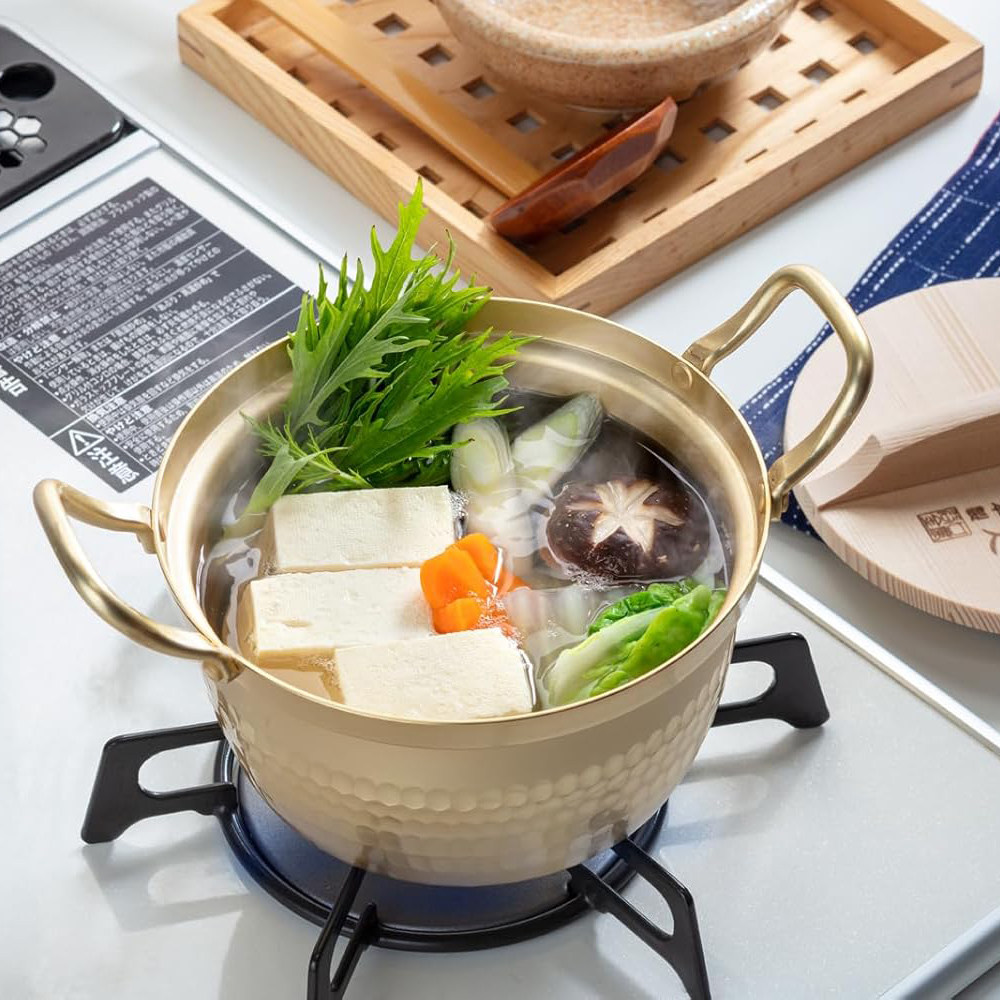 日本制和风铝锅 木盖双耳 导热快速汤锅 轻量 一人食  明火加热
