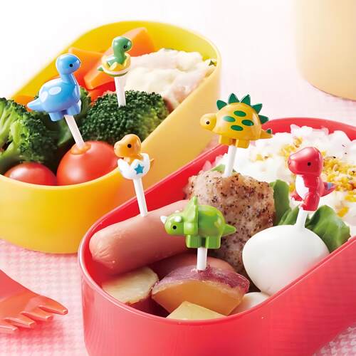 日本torune卡通可爱恐龙便当装饰签 食品级儿童水果叉6支反复使用