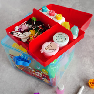手提玩具收纳箱 多美卡汽车儿童蜡笔小积木便当用品收集整理盒