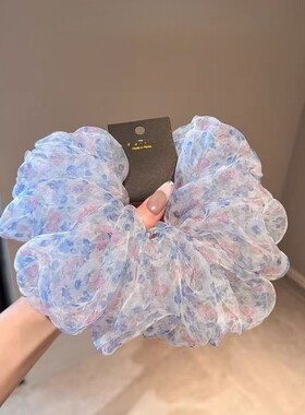 复古浪漫韩系蓬松欧根纱小碎花发圈女温柔超仙扎发头绳丸子头发饰