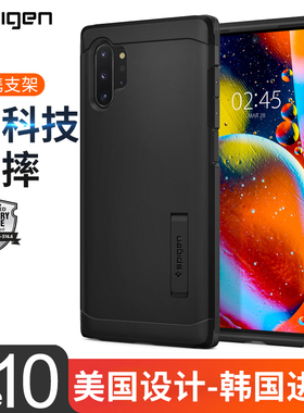 Spigen 适用于三星note10手机壳NOTE 10plus全包户外防摔TPU保护套10pro带支架个性创意硬壳+新款男女潮磨砂