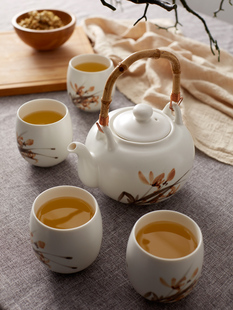 多样屋兰花功夫茶具组套装陶瓷家用复古简约泡茶壶礼盒装一壶四杯