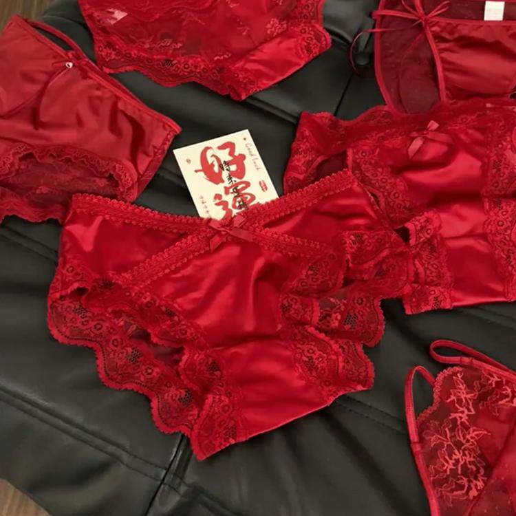 初熟~新款红色蝴蝶结新年蕾丝花边网纱缎面内裤棉裆低腰性感纯欲,女士内衣/男士内衣/家居服,女三角裤,淘宝优惠券,粉丝福利购,淘宝优惠卷