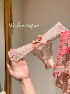 女 纯欲蕾丝边性感内裤 低腰交叉蕾丝 玫粉冰透感 蕾丝好看得要命