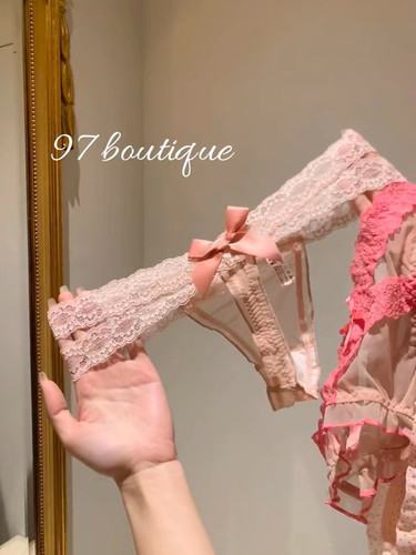 蕾丝好看得要命！玫粉冰透感~纯欲蕾丝边性感内裤女~低腰交叉蕾丝