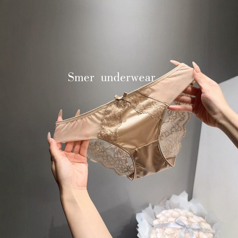 新款法式蕾丝内裤女纯欲风性感缎面低腰包臀三角裤女士纯棉裆透气