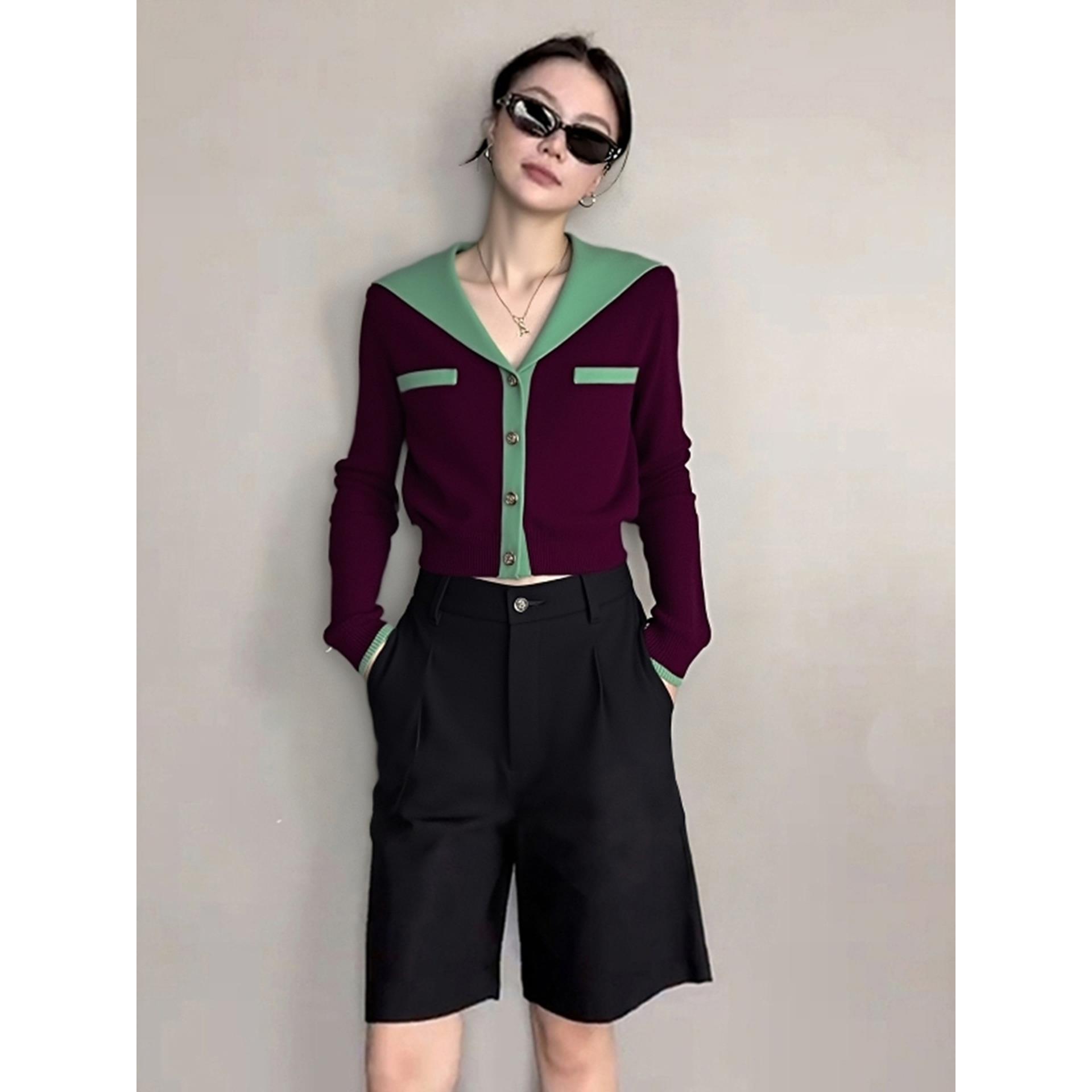 紫色针织开衫奶fufu慵懒