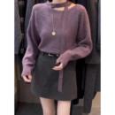 女秋冬季 针织衫 宽松显瘦高级感慵懒软糯毛衣 气质飘带圆领长袖 法式