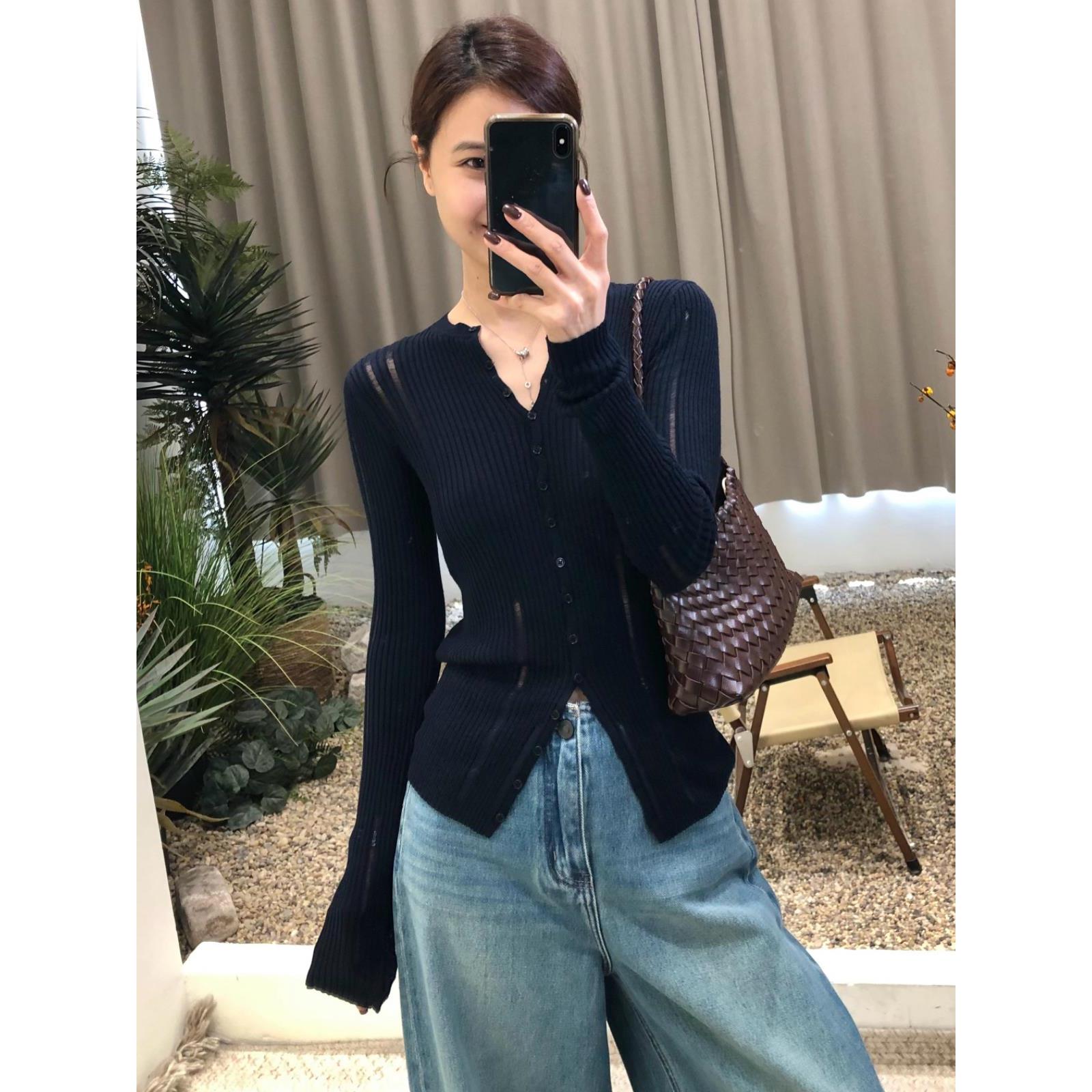 韩系单排扣长袖针织衫