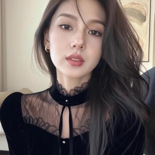 黑色蕾丝拼接丝绒上衣女装2025冬季轻熟气质名媛独特漂亮叠穿衬衣