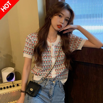 冰丝针织衫女短袖t恤短款