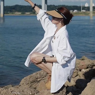 宽松型通勤欧货白色长袖衬衣
