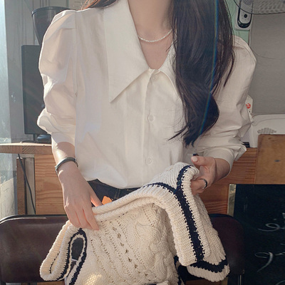 宽松型通勤单排多扣长袖衬衫女