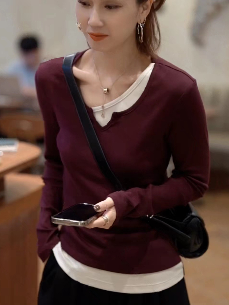 长袖通勤常规拼接假两件上衣女