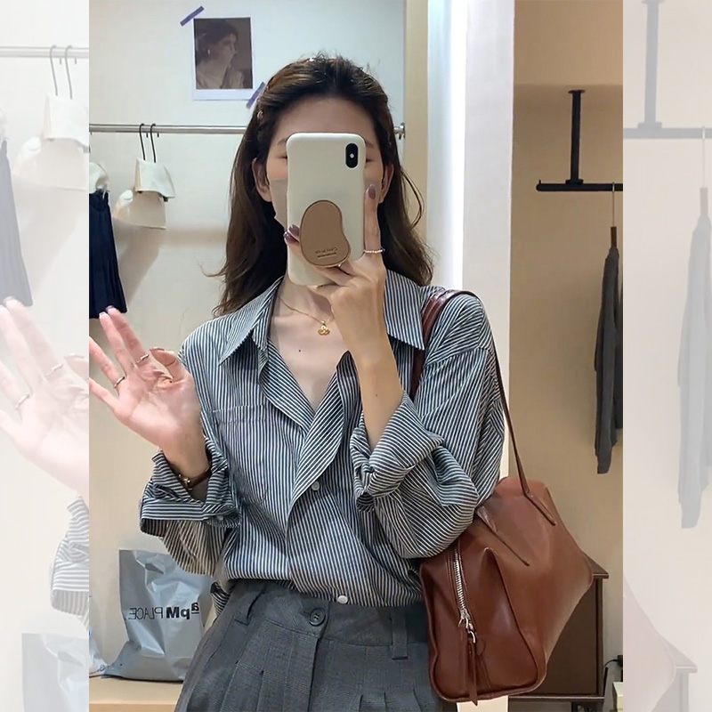 撞色条纹polo领翻领衬衫