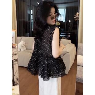 法式V领波点雪纺衬衫女2026新款爆款夏季轻奢高级感小衫无袖上衣