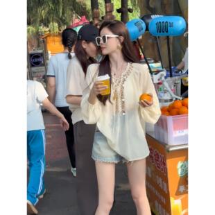 独特漂亮轻薄防晒衣女时尚洋气时髦宽松雪纺长袖薄款上衣罩衫夏季